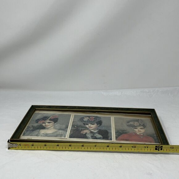 VTG Victorian Colette Framed Print Trio Picture French Provincial Lady Woman - Picture 2 of 12